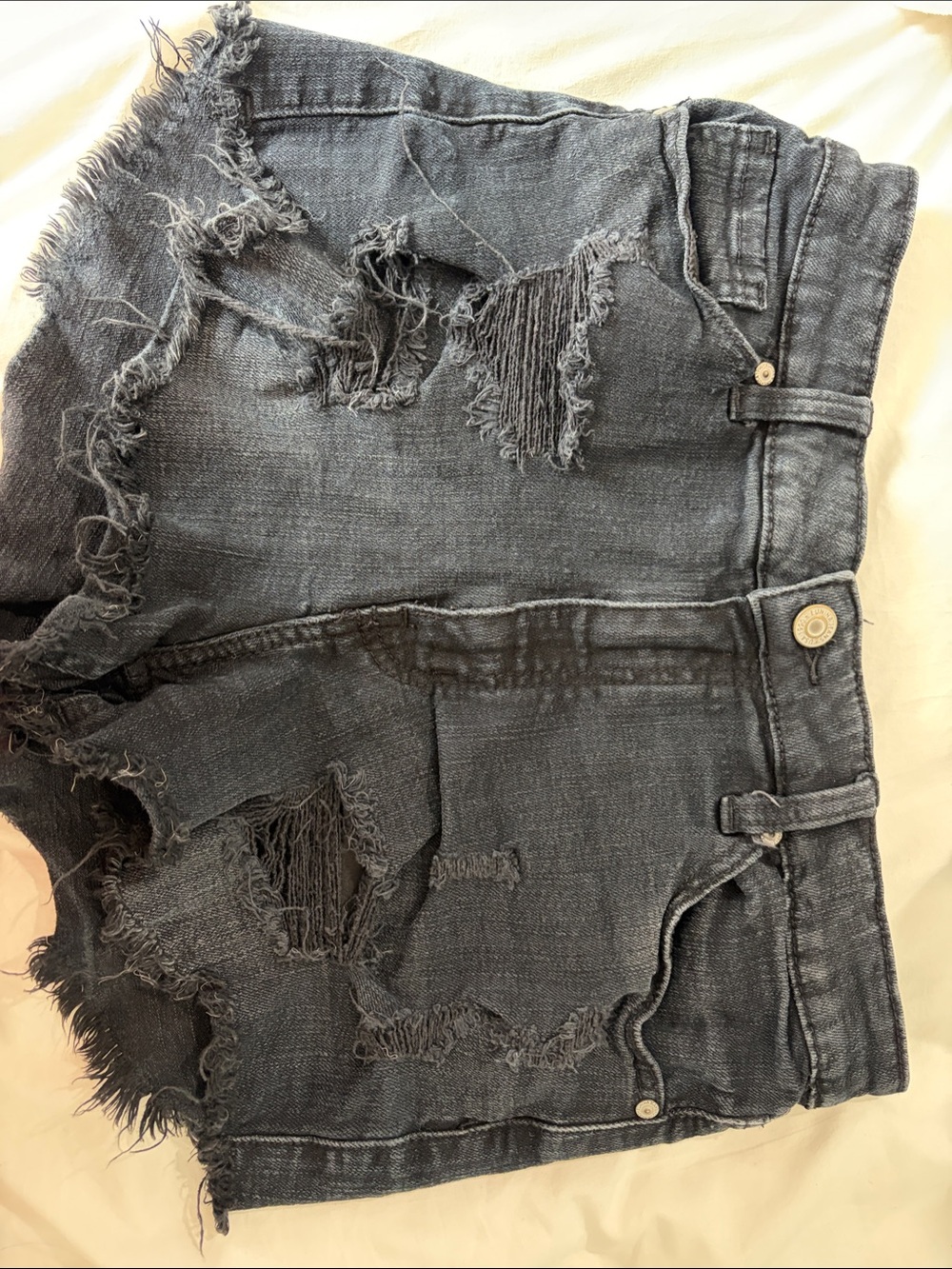 eunina Distressed Dark Gray Denim Jean Shorts